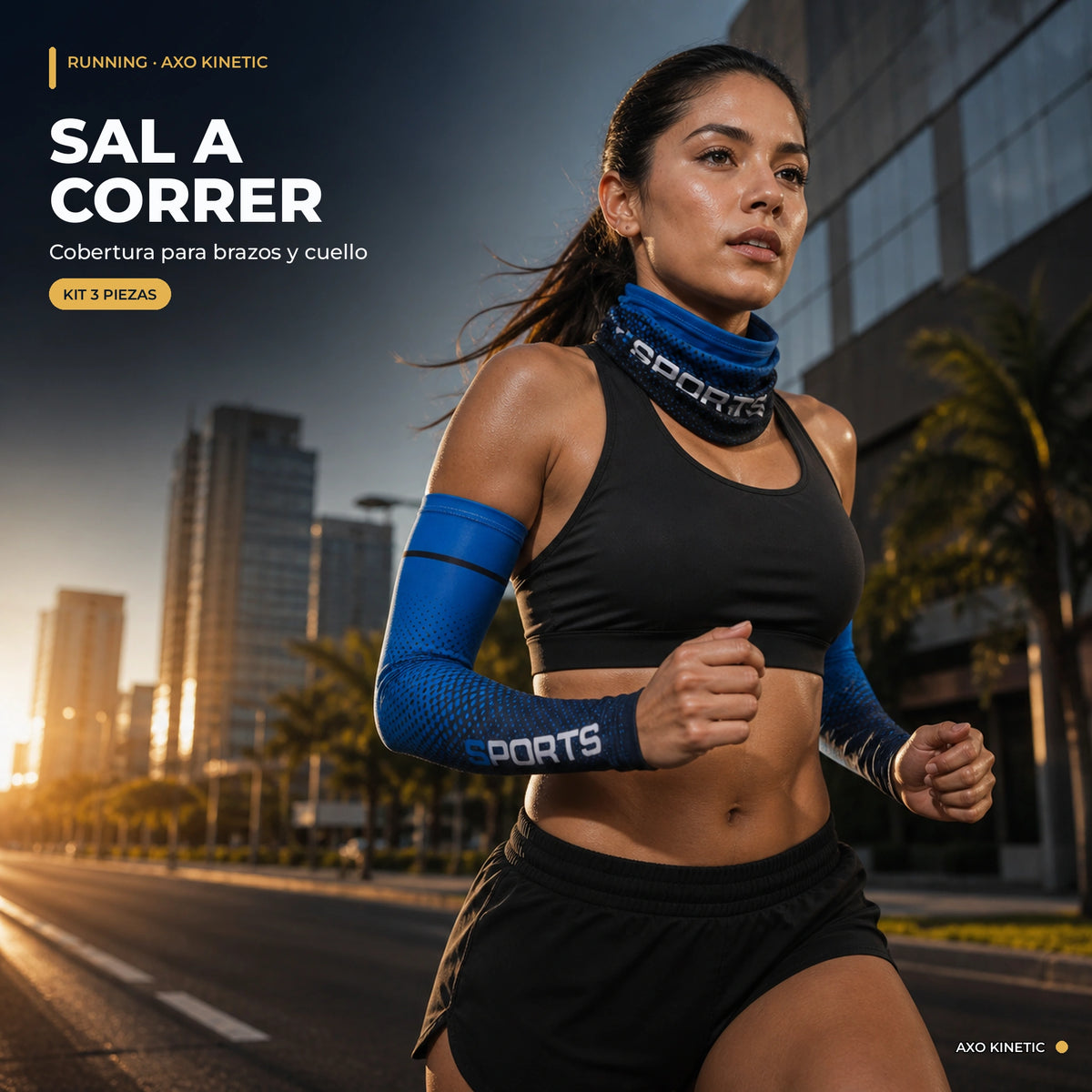 Mujer corriendo con mangas y cuello Axo Kinetic